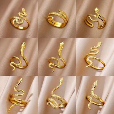 316L Gold Plated Stainless Steel Snake Rings For Women Men O