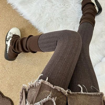 150g Autumn Winter Vertical Striped Tights Women Vintage The