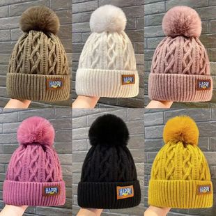 Women Solid and Col Hat Winter Knitted Autumn Pompom