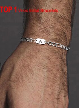 Vnox A-Z Initial Bracelets for Men Women, Never Fade Figaro