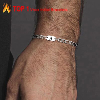 Vnox A-Z Initial Bracelets for Men Women, Never Fade Figaro
