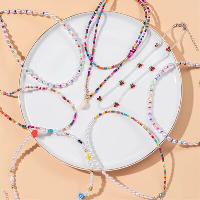 Style Flower Beaded Necklace for Women Bohemian Colorful Sho