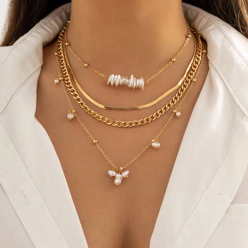 4Pcs/Set Vintage Irregular Imitation-Pearl Pendant Choker Ne