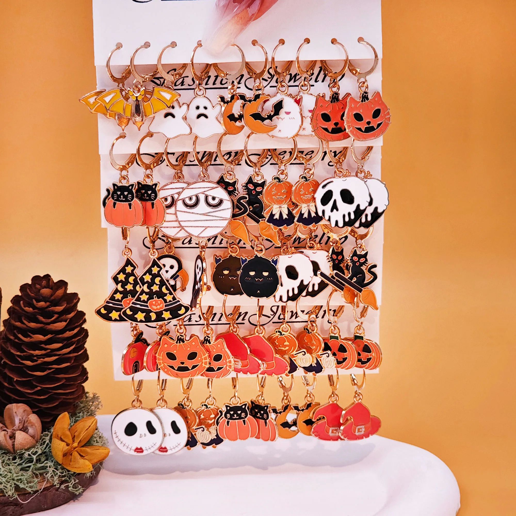 10pcs Halloween Art series earrings with horror alloy oil dr