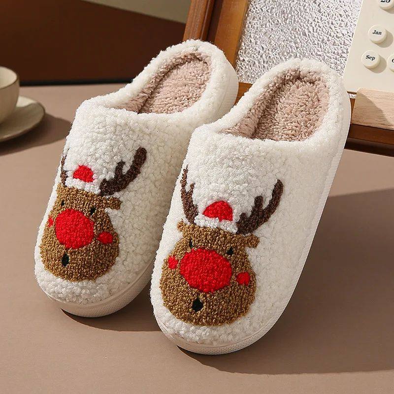 Christmas Elk Warm Cotton Slippers Women Winter Comfortable