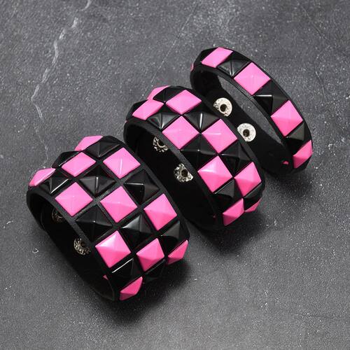 3Pcs/SetContrasting Rivets Leather Wrist Friendship Big Wide