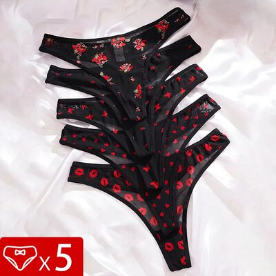 5pcs/pack Print Design Sexy Women thongs Breathable Comforta