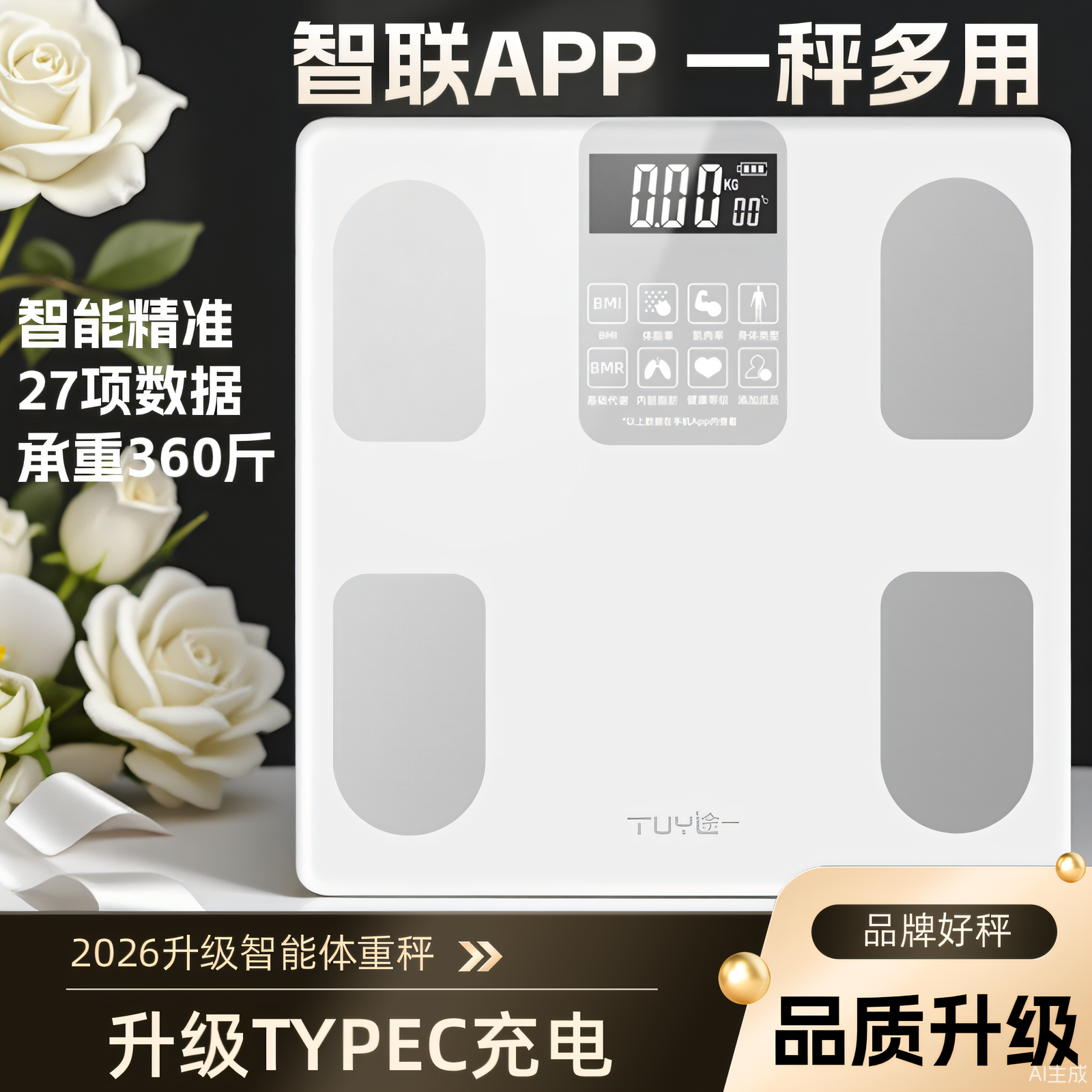 途一智能APP体脂秤家用充电款体重秤精准电子秤耐用宿舍体重称计