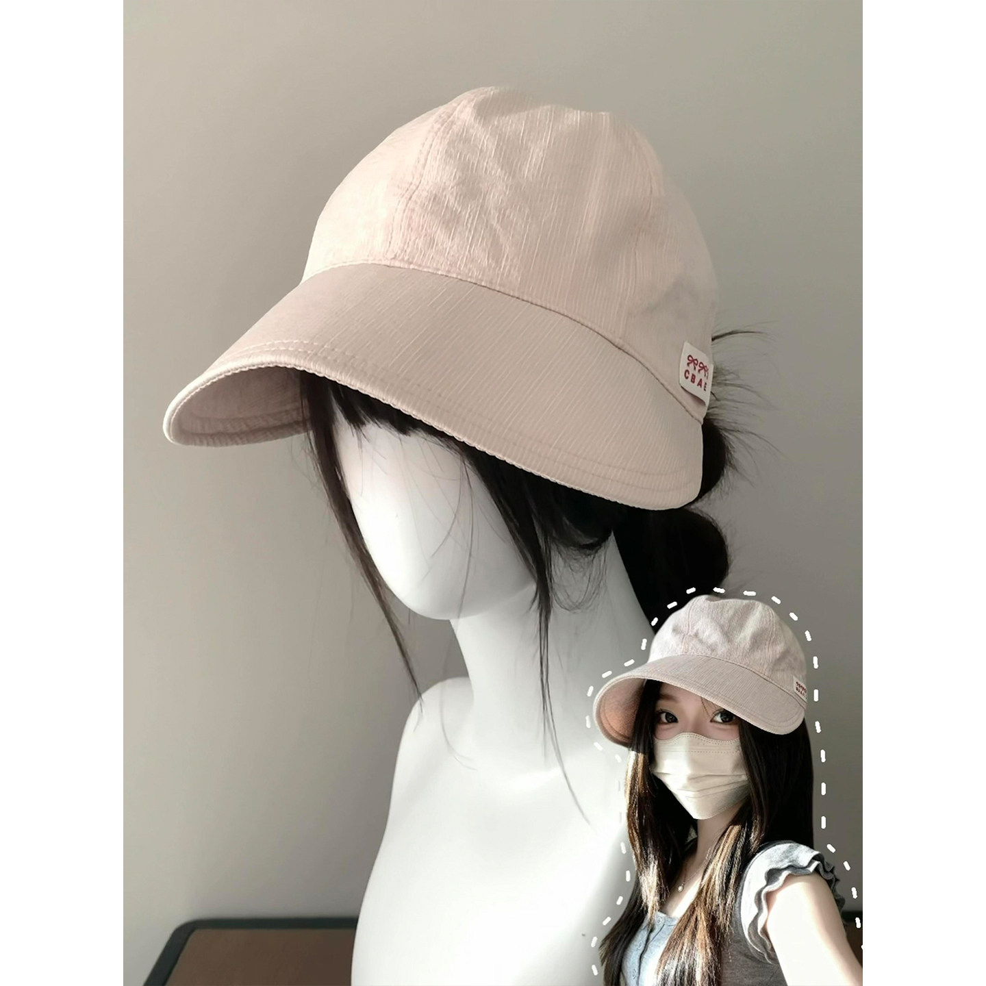 春季女款粉色渔夫帽防晒遮阳加宽帽檐显脸小松弛感百搭帽子