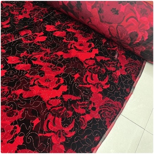 黑色底真丝丝绒烫金布料底布桑蚕丝金丝绒旗袍连衣裙礼服服装 面料