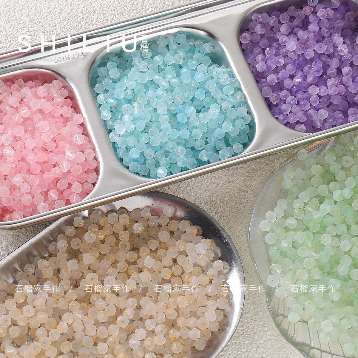 【磨砂系列】4mm磨砂点金玻璃水晶散珠diy手工串珠项链饰品材料
