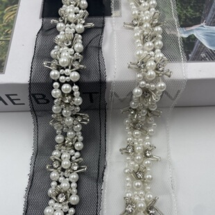 新款网纱手工钉珠花边织带衣服领子袖口手缝汉服镶钻珍珠辅料配件