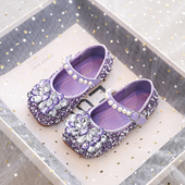 爱莎公主鞋 春秋新款 小女孩软底闪亮高跟鞋 女童水晶鞋 防滑演出单鞋