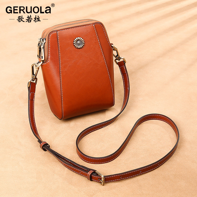 手机包包女斜跨单肩2023新款秋季真皮女士多功能牛皮休闲贝壳包潮