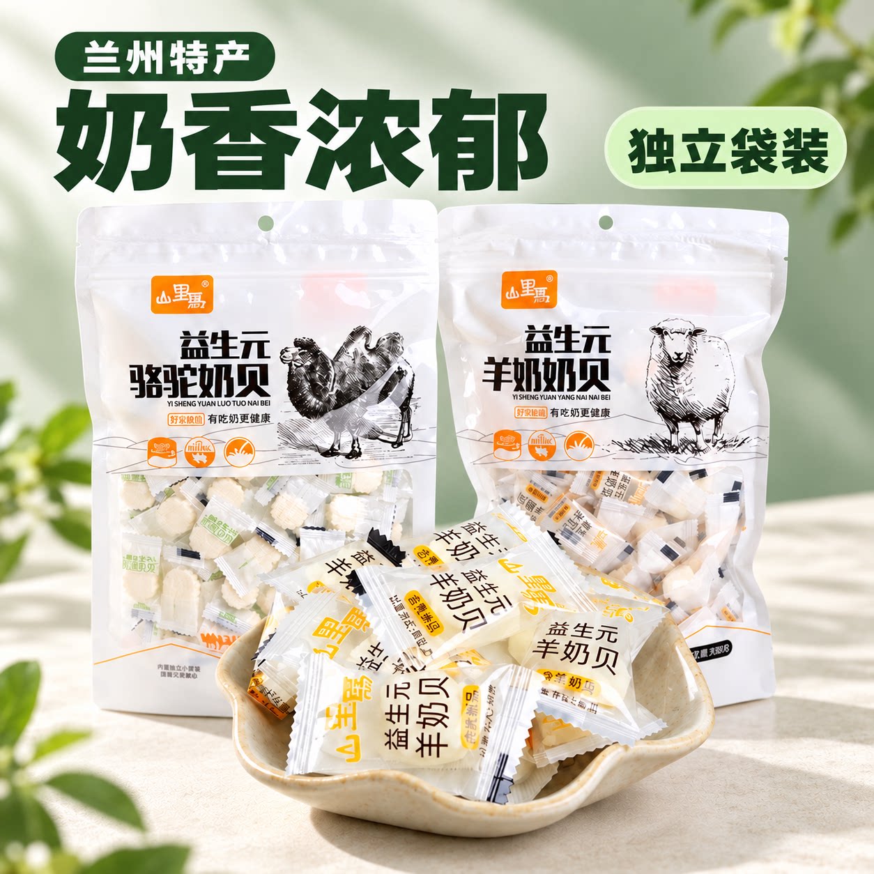 甘肃特产山里马骆驼奶羊奶贝干吃奶片儿童零食奶酪乳片