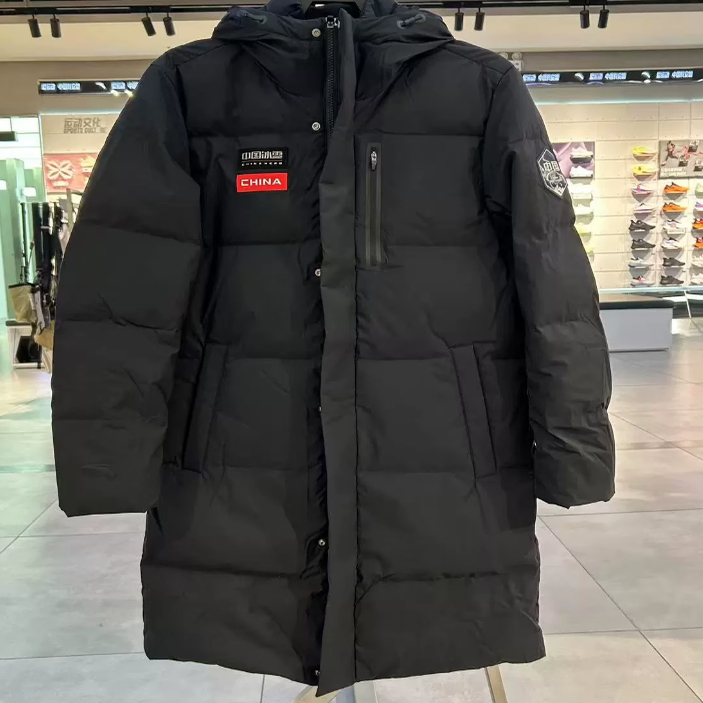 安踏正品速暖连帽男中长羽绒服2024冬新款防泼水羽绒服152517912
