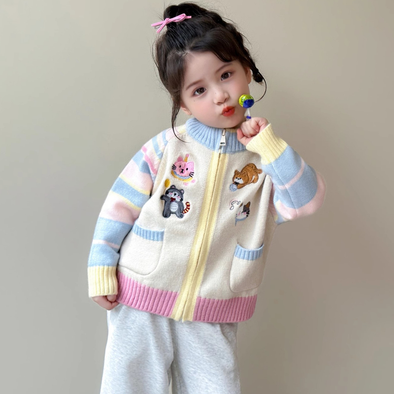 女童毛衣针织开衫秋装2025新款洋气儿童外套秋冬款女宝宝公主上衣