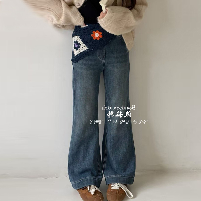 女童加绒两件套牛仔喇叭裤