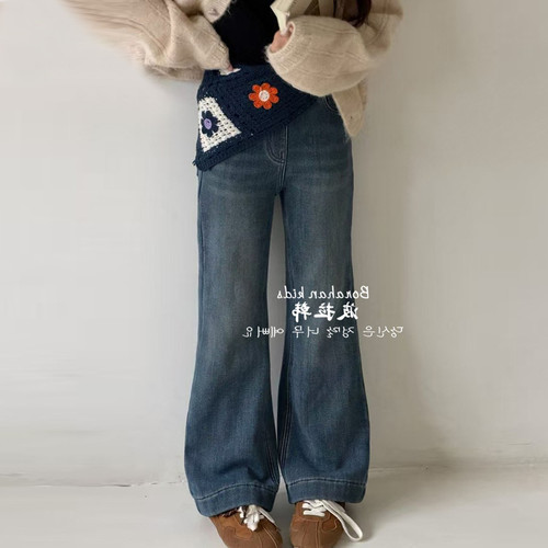 女童加绒两件套牛仔喇叭裤