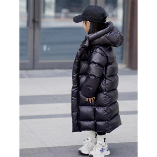 韩国童装新款儿童长款黑色加厚羽绒服冬季过膝男女童小火山白鸭绒