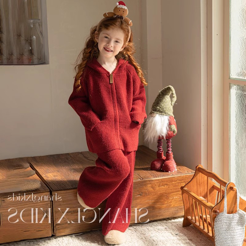 女童韩系高级感穿搭套装圣诞新年冬装针织秋冬时尚洋气时髦2025年