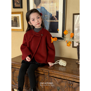 韩国女童2026新年装100%绵羊毛中大儿童秋冬季洋气超好看红色外套