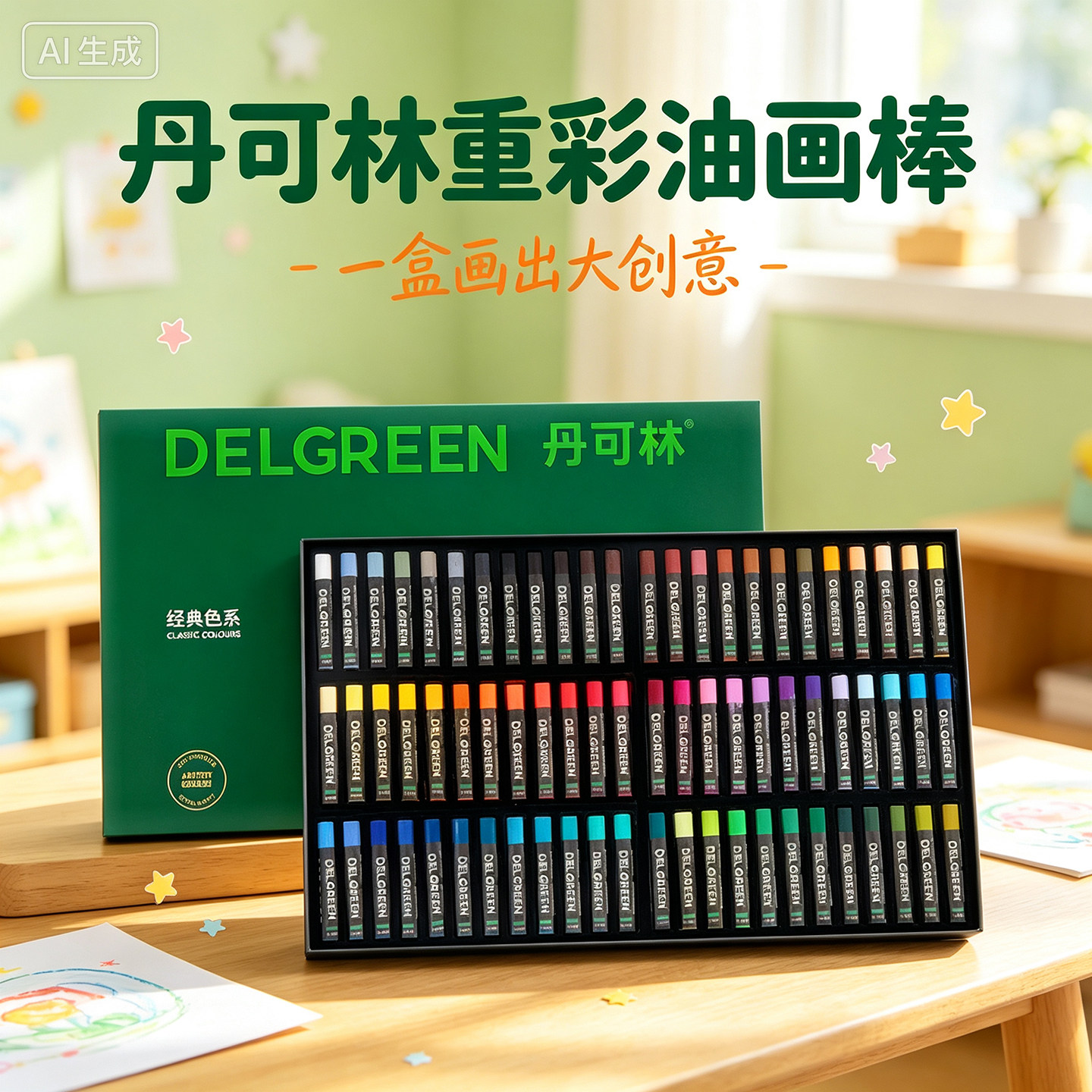 丹可林超软重彩油画棒diy画套装三代软性蜡笔专用纸刮刀工具48色不易脏手婴幼儿园小学生儿童手工美术画画笔图片