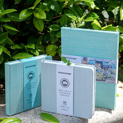 遵爵全棉水彩本丙烯马克笔本300g布艺手账绘画本细纹小巧便携式水彩纸美术生专用中粗方形迷你口袋随身翻翻乐