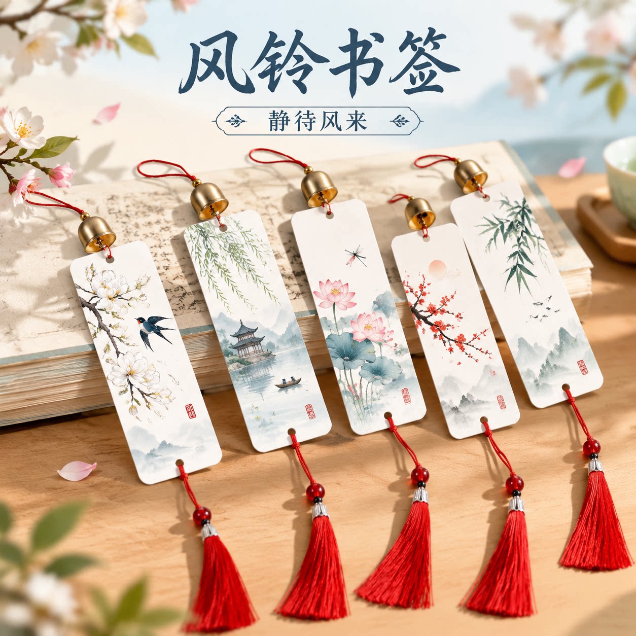 空白水彩纸书签diy材料包风铃书签铃铛挂件手工饰品幼儿园小学生绘画画节日团建活动祝福卡片