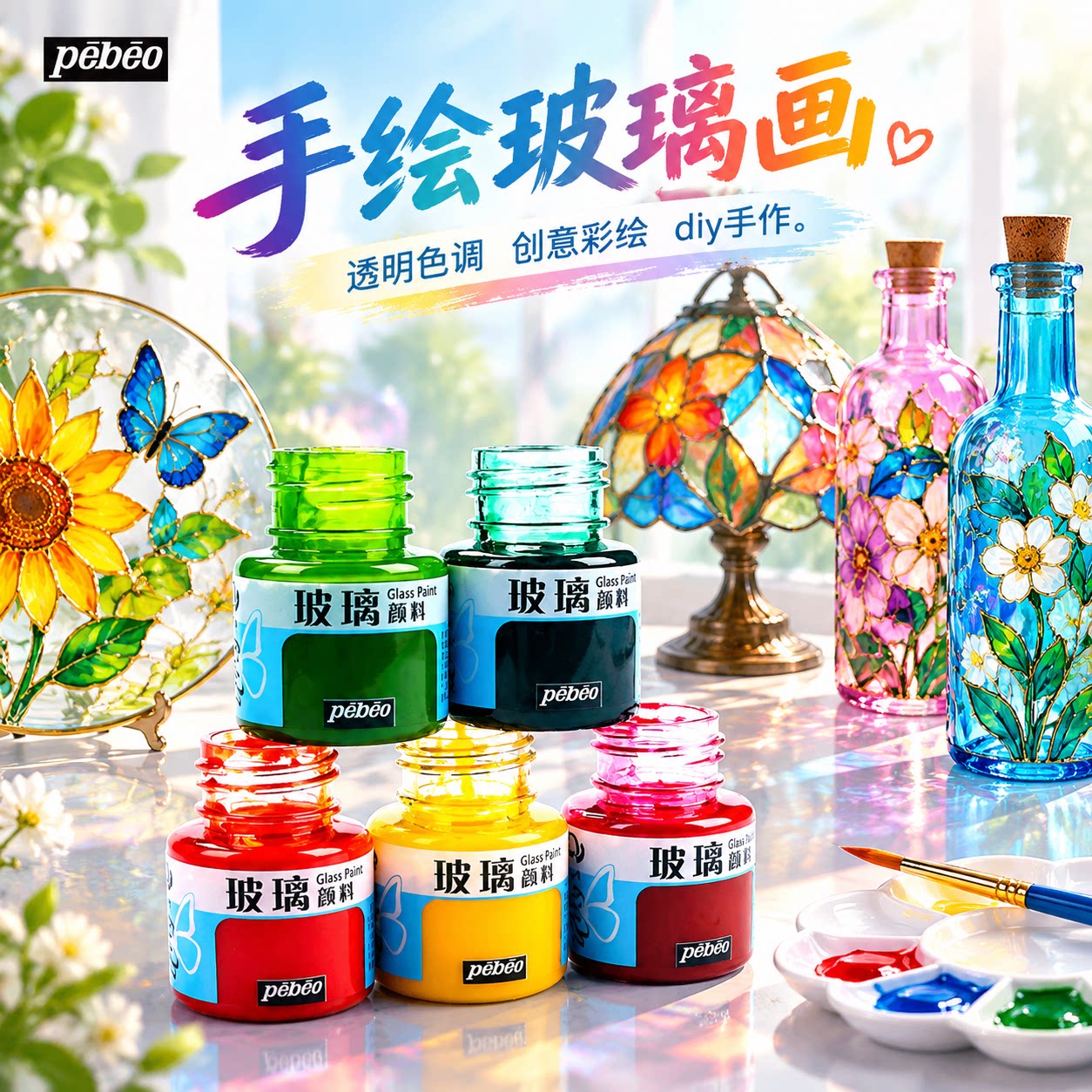 贝碧欧玻璃颜料透明手绘玻璃画图片