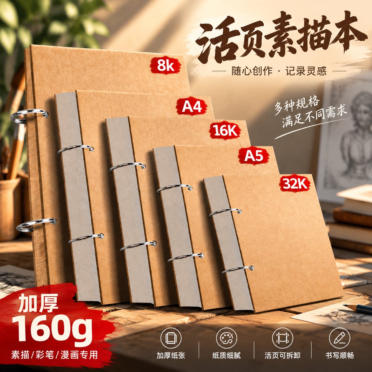 加厚a4素描纸8k速写手绘活页