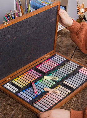 韩国盟友色粉笔72色木盒学院级彩色粉笔颜料彩绘色粉手绘绘画专业画画套装初学者粉彩棒画笔美术用品工具