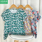 AB女士纯棉夏季 睡衣H882 家居上衣全棉薄款 短袖 妈妈满底印花汗衫