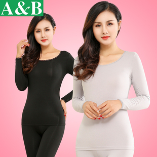 N808 内衣套装 AB内衣薄款 高支棉加莫代尔贴身女花边圆领秋衣裤