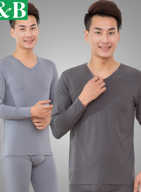 AB内衣秋冬季舒适德绒薄型莫代尔男V领修身秋衣秋裤保暖套装N903