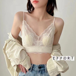 欧洲站薄杯兔耳杯蕾丝美背防凸点乳胶垫透气内衣美背裹胸文胸6081