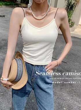 网红爆款V领一体杯细肩带吊带美背内衣内搭外穿打底衫背心19116女