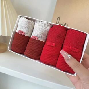 小兰裙本命年结婚大红螺纹棉透气中腰包臀三角内裤短裤女士3099