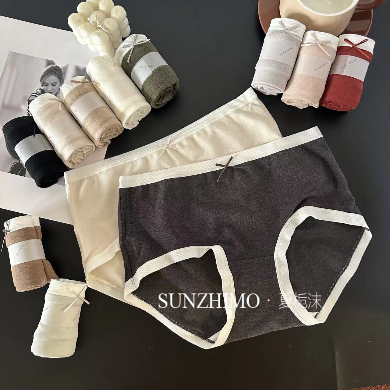 羊绒磨毛中腰包臀纯棉三角内裤短裤女小兰裙腰边W012 W032 W015