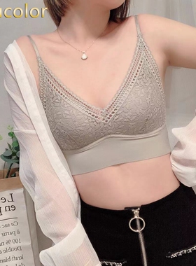 tutucolor法式一体三角杯无钢圈蕾丝镂空上托聚拢吊带文胸2321