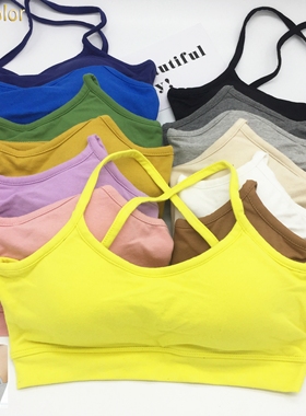 欧洲站tutucolor韩版纯棉百搭糖果色裹胸美背交叉学生文胸内衣女