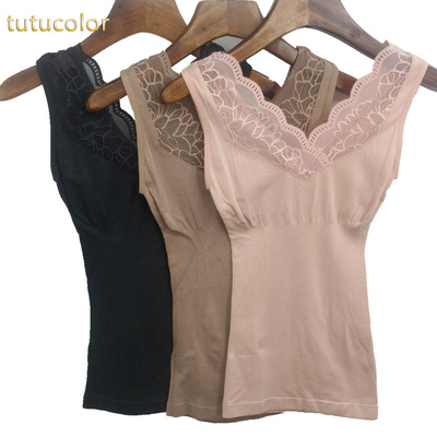 冬季单层发热保暖美体蕾丝背心