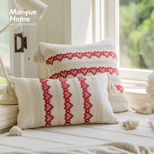 蔓越家 田园风棉麻爱心抱枕北欧少女沙发靠背抱枕套床头靠垫含芯