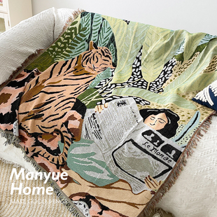 蔓越家 ins北欧风复古文艺单人沙发巾沙发套罩盖布挂毯装饰毯盖巾