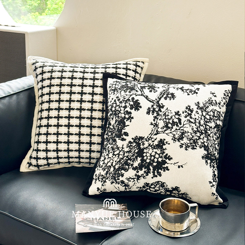 抱枕套不含芯羽丝棉格纹靠垫