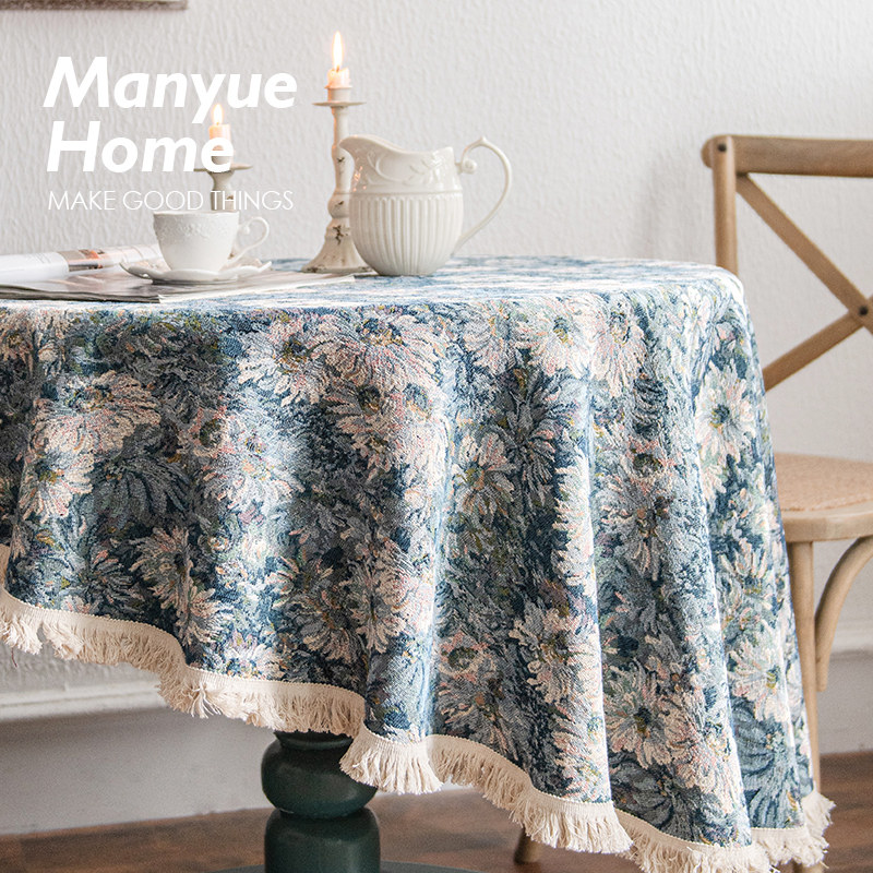 蔓越家法式复古油画风圆桌布北欧台布棉麻流苏餐桌布电视柜茶几布,居家布艺,桌布,淘宝优惠券,粉丝福利购,淘宝优惠卷