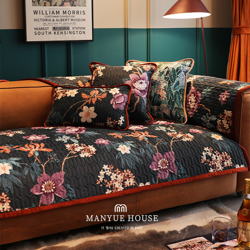 蔓越家 花醉  复古美式高级感客厅沙发垫沙发套罩巾座垫防滑坐垫,居家布艺,沙发垫,淘宝优惠券,粉丝福利购,淘宝优惠卷