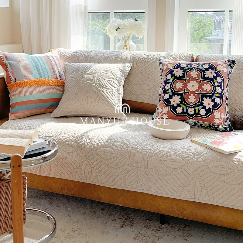 蔓越家 奥黛丽 法式复古全棉沙发垫重工刺绣沙发套罩坐垫靠背巾垫,居家布艺,沙发垫,淘宝优惠券,粉丝福利购,淘宝优惠卷