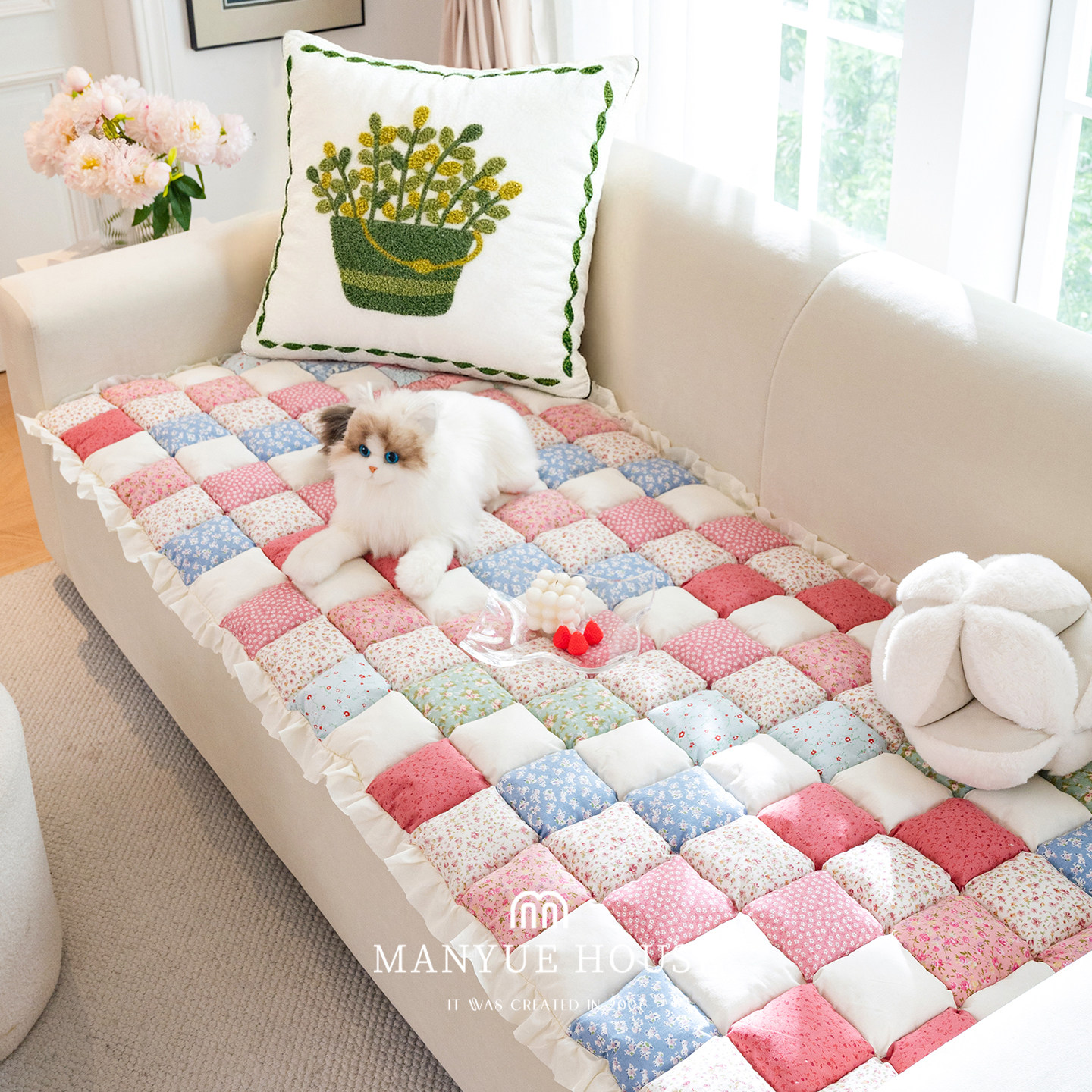 蔓越家 少女心碎花全棉馒头垫沙发垫坐垫子加厚纯棉沙发盖布垫布,居家布艺,沙发垫,淘宝优惠券,粉丝福利购,淘宝优惠卷