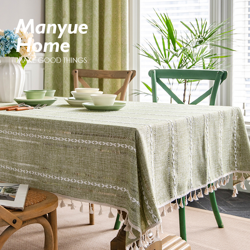 复古ins棉麻流苏长餐桌布